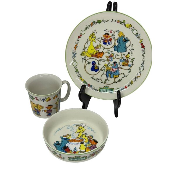VTG 1976s Sesame Street Gorham Fine China Child’s 3-Piece Muppets Set 7.5" Decor - Picture 1 of 12
